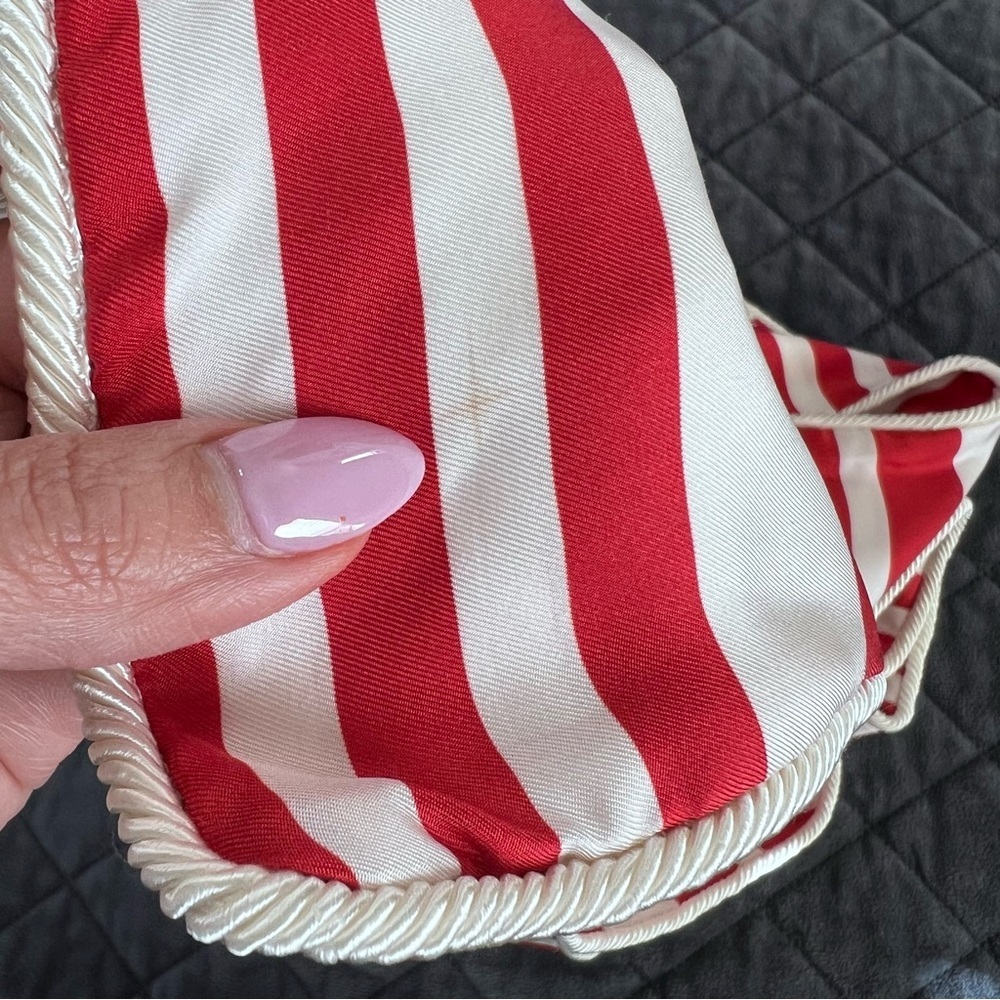 Burberry Vintage Silk Scarf Red White Stripe Wrap B5 - Picture 9 of 9